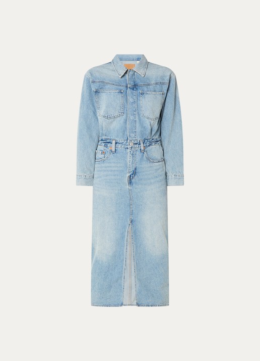 Levi's Midi denim blousejurk met borstzakken - voorkant 2 indigo