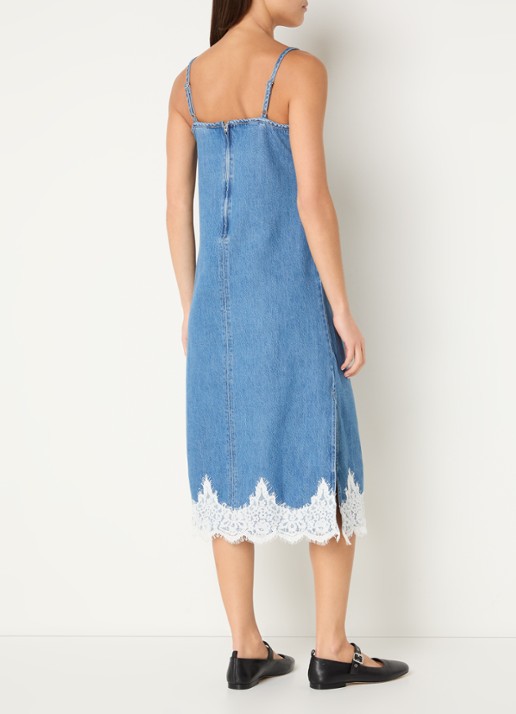 Levi's Midi denim jurk met details van kant - achterkant indigo
