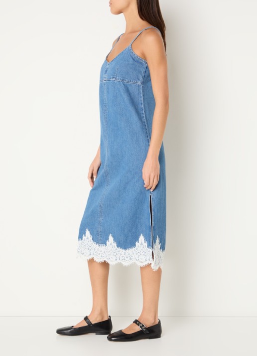 Levi's Midi denim jurk met details van kant - voorkant 4 indigo