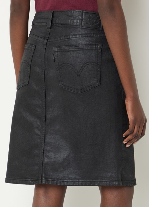 Levi's Midi spijkerrok met split en glanzende finish - achterkant 4 zwart