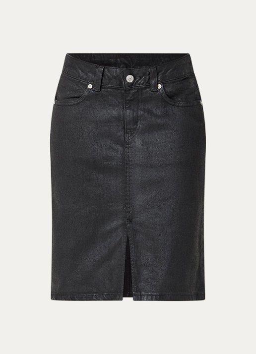 Levi's Midi spijkerrok met split en glanzende finish - voorkant zwart