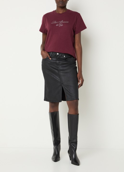 Levi's Midi spijkerrok met split en glanzende finish - voorkant 2 zwart