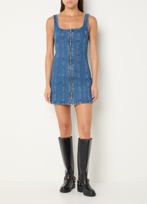 Levi's Mini denim jurk met rechthoekige hals - voorkant 2 indigo