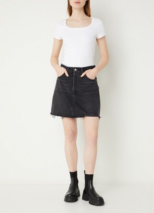 Levi's Mini spijkerrok met destroyed afwerking - voorkant 4 antraciet
