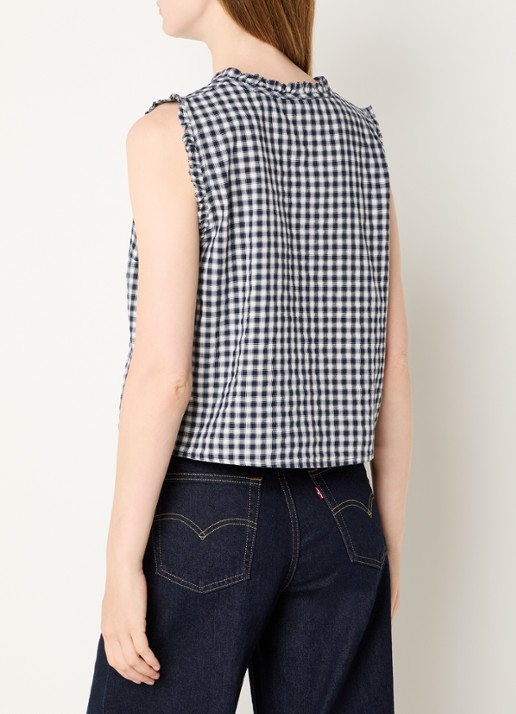 Levi's Mouwloze blouse met ruches en ruitdessin - achterkant 3 donkerblauw
