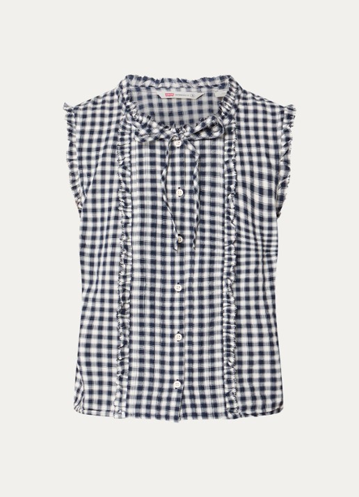 Levi's Mouwloze blouse met ruches en ruitdessin - voorkant donkerblauw