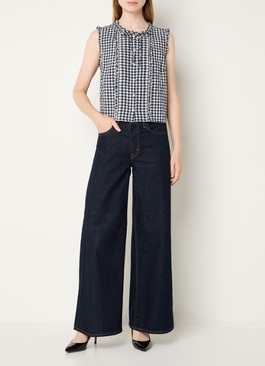 Levi's Mouwloze blouse met ruches en ruitdessin - voorkant 2 donkerblauw