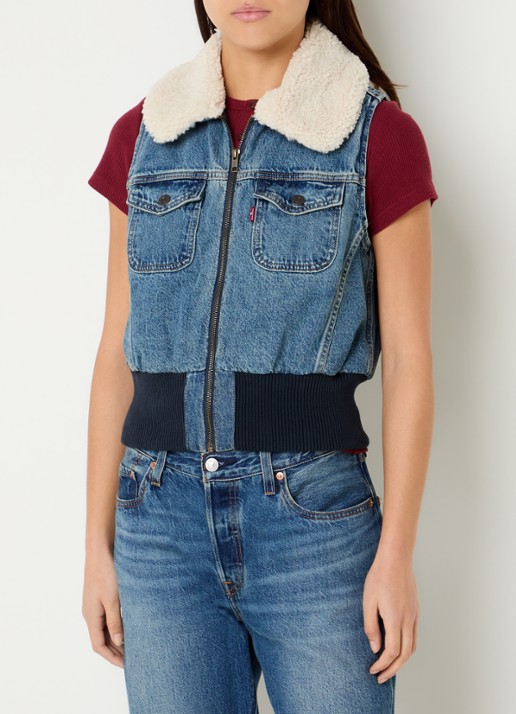Levi's Mouwloze spijkerjas met kraag van teddy