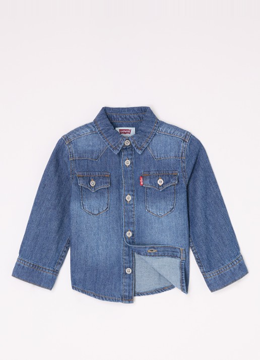 Levi's My First Barstow overhemd van denim - voorkant 3 donkerblauw