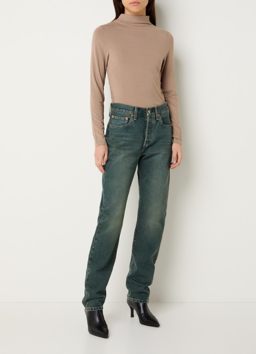 Levi's Nina top met col en ruches - voorkant 2 donkerbeige