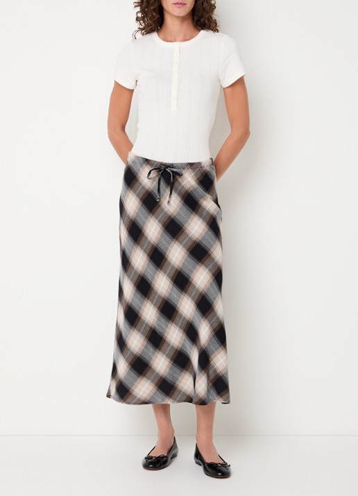 Levi's Noemi maxi rok met ruitdessin - voorkant 3 beige