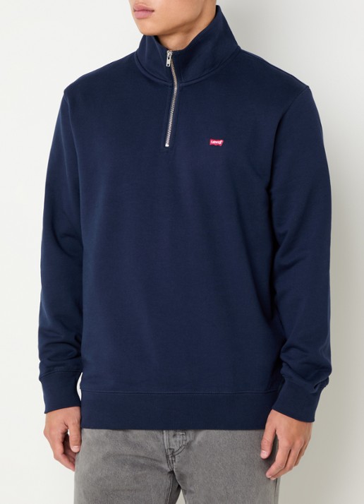 Levi's Original sweater met halve rits - detail donkerblauw