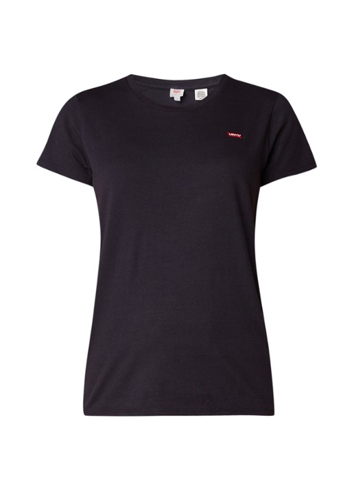 Levi's Perfect Tee T-shirt van katoen met logoborduring - voorkant 3 zwart