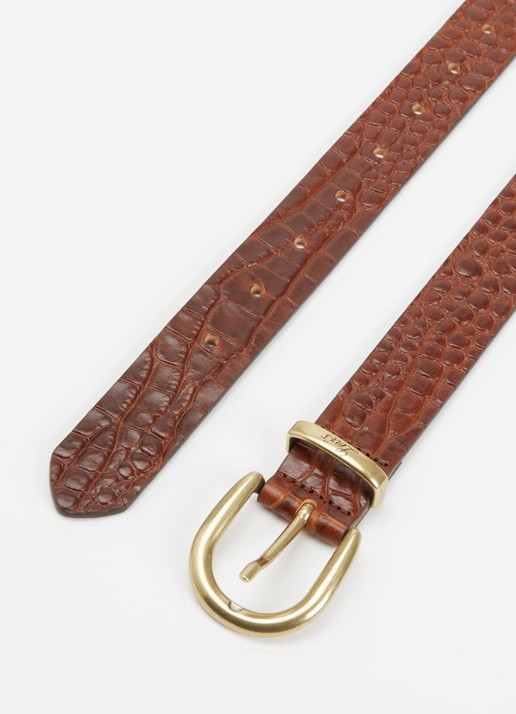 Levi's Phoebe riem van leer met crocostructuur - detail 2 cognac