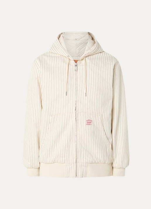 Levi's Potrero bomberjack met capuchon en streepprint - voorkant vanillegeel