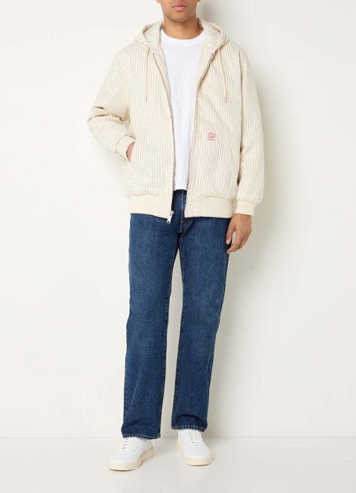 Levi's Potrero bomberjack met capuchon en streepprint - voorkant 2 vanillegeel