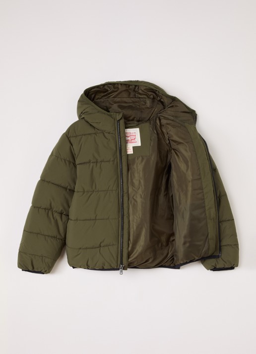 Levi's Puffer jack met logo - voorkant 3 legergroen