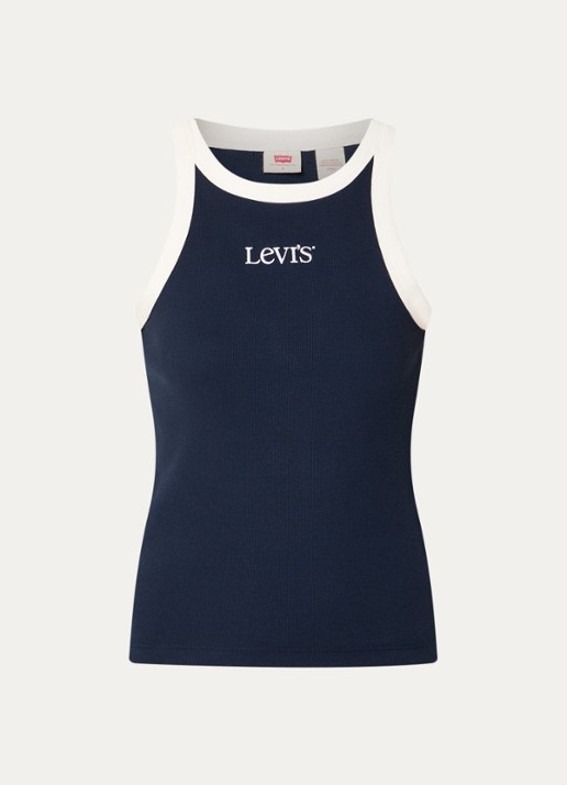 Levi's Racerback tanktop met ribstructuur en logoborduring - voorkant donkerblauw