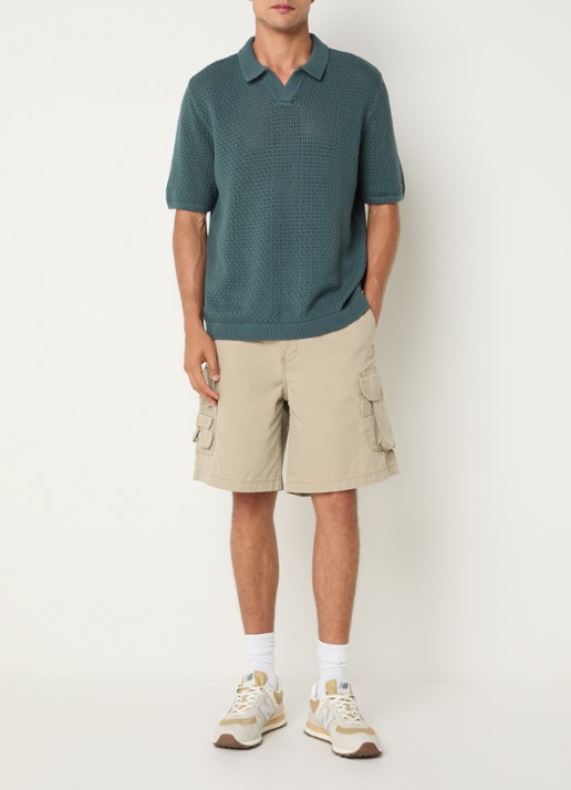 Levi's Regular fit polo met V-hals - voorkant 2 staalblauw