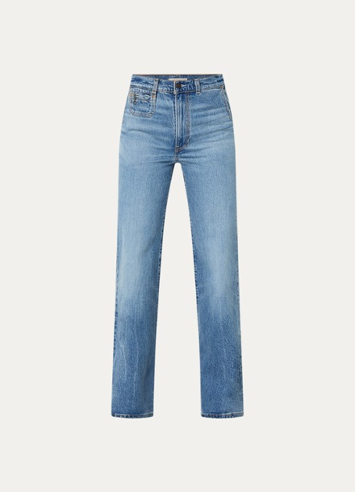 Levi's Ribcage high waist flared jeans met lichte wassing - voorkant 6 indigo