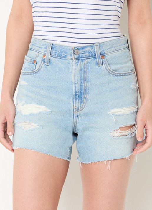 Levi's Ribcage high waist slim fit korte broek van denim met lichte wassing