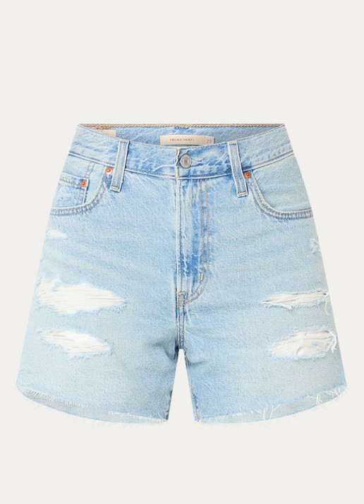 Levi's Ribcage high waist slim fit korte broek van denim met lichte wassing - voorkant indigo