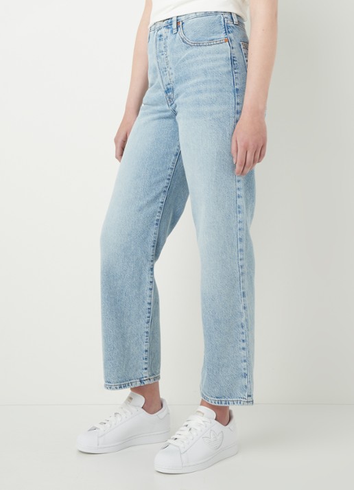 Levi's Ribcage high waist straight leg cropped jeans met lichte wassing - detail 5 indigo