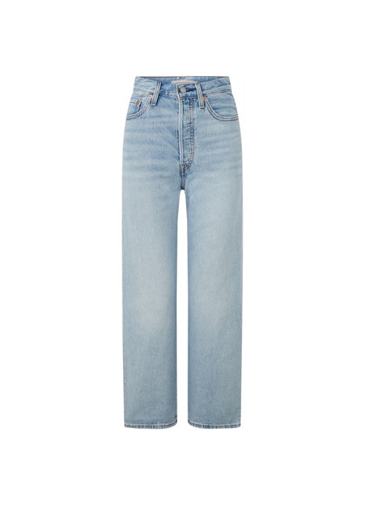 Levi's Ribcage high waist straight leg cropped jeans met lichte wassing - voorkant indigo