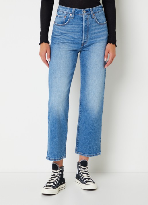 Levi's Ribcage high waist straight leg cropped jeans met medium wassing - detail 3 indigo