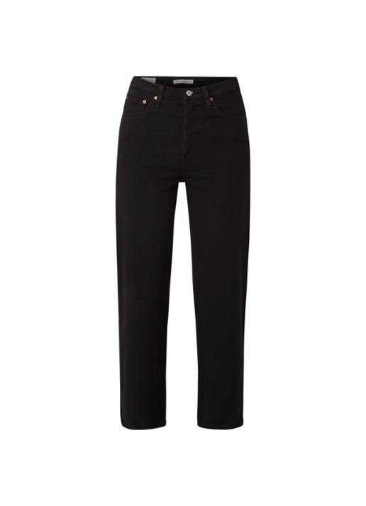 Levi's Ribcage high waist straight leg cropped jeans - voorkant zwart