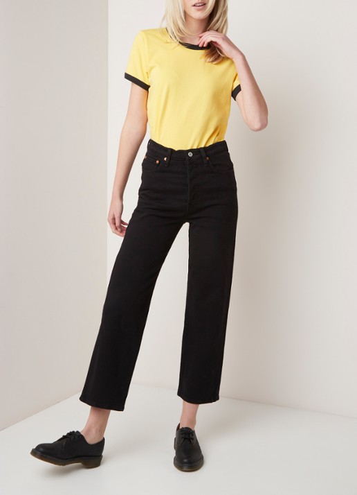 Levi's Ribcage high waist straight leg cropped jeans - voorkant 2 zwart