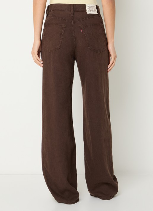 Levi's Ribcage high waist wide leg jeans in linnenblend - achterkant 5 donkerbruin