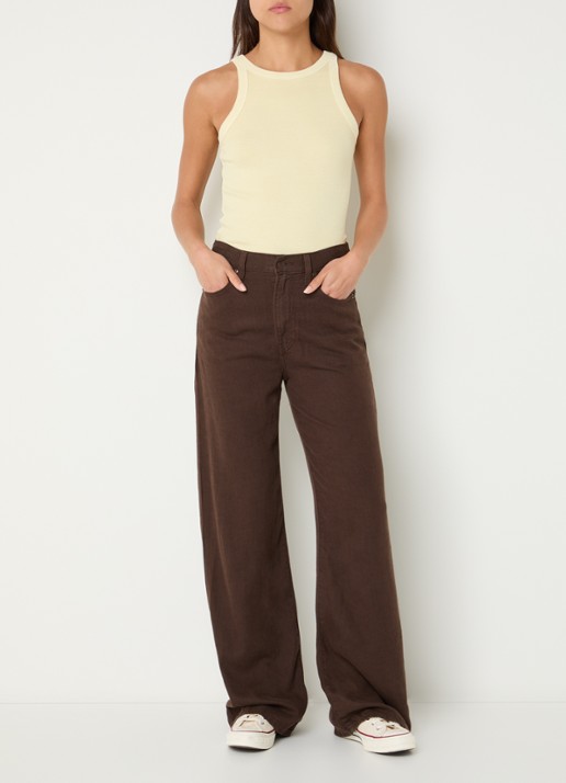 Levi's Ribcage high waist wide leg jeans in linnenblend - voorkant 2 donkerbruin