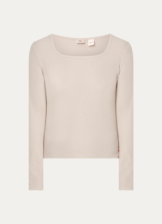 Levi's Ribgebreide longsleeve met rechthoekige hals - voorkant zand
