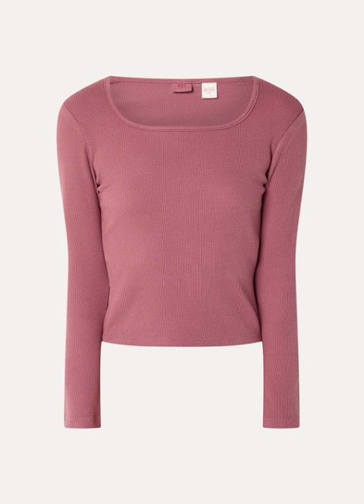 Levi's Ribgebreide top met rechthoekige hals - voorkant 3 zalmroze