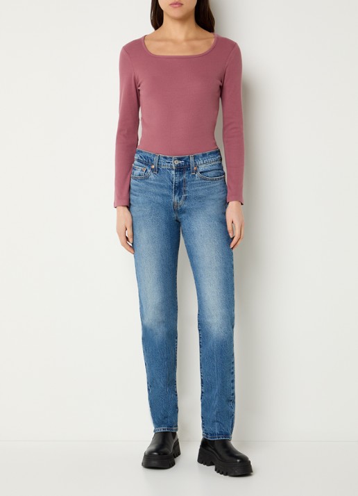 Levi's Ribgebreide top met rechthoekige hals - voorkant 4 zalmroze