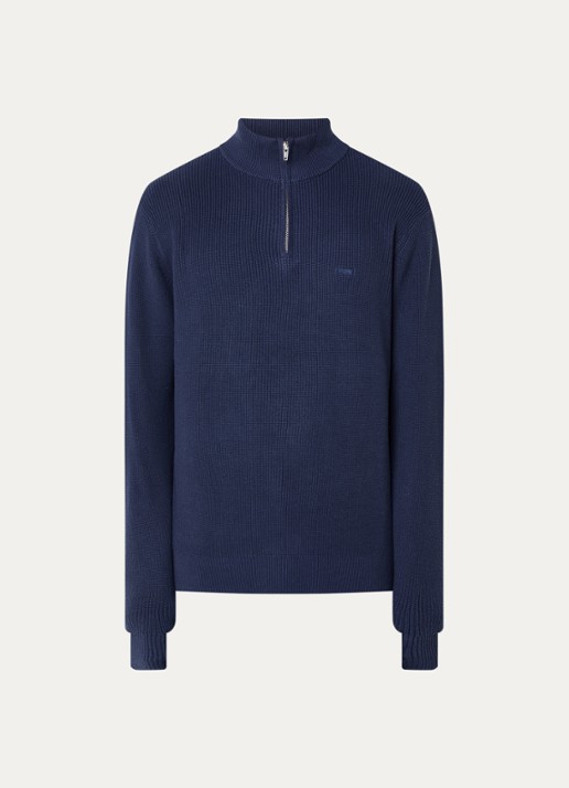Levi's Ribgebreide trui met halve rits - voorkant 3 donkerblauw