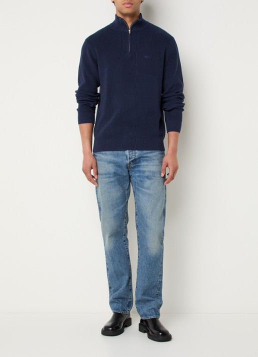 Levi's Ribgebreide trui met halve rits - voorkant 4 donkerblauw