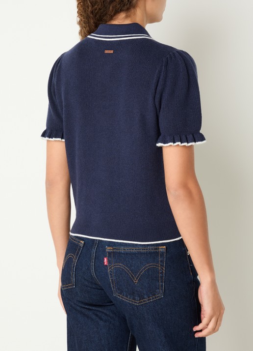 Levi's Ribgebreide trui met pofmouw en polokraag - achterkant 4 donkerblauw