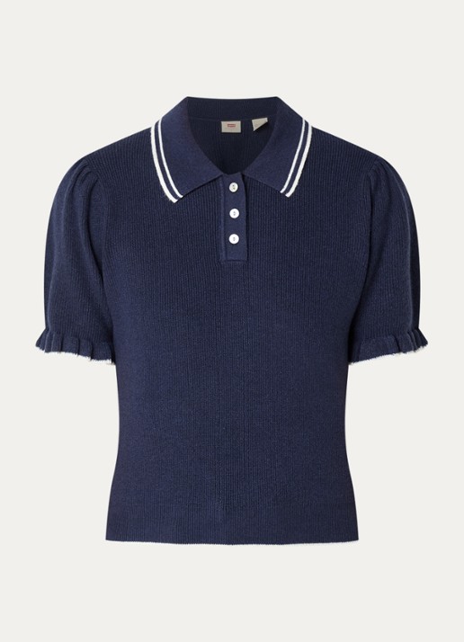 Levi's Ribgebreide trui met pofmouw en polokraag - voorkant donkerblauw