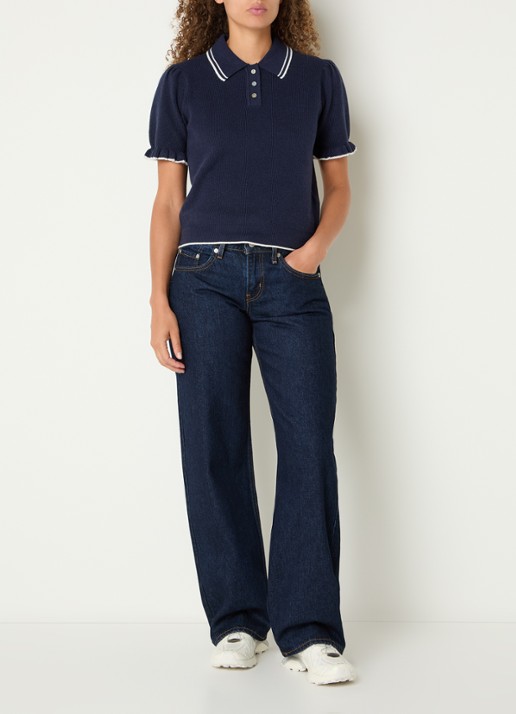 Levi's Ribgebreide trui met pofmouw en polokraag - voorkant 2 donkerblauw