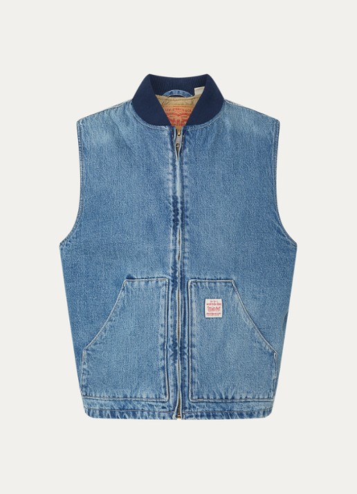 Levi's Sansome bodywarmer van denim met logo - voorkant indigo