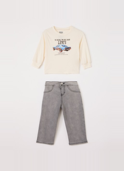 Levi's Set longsleeve met jeans 2-delig - voorkant gebroken wit
