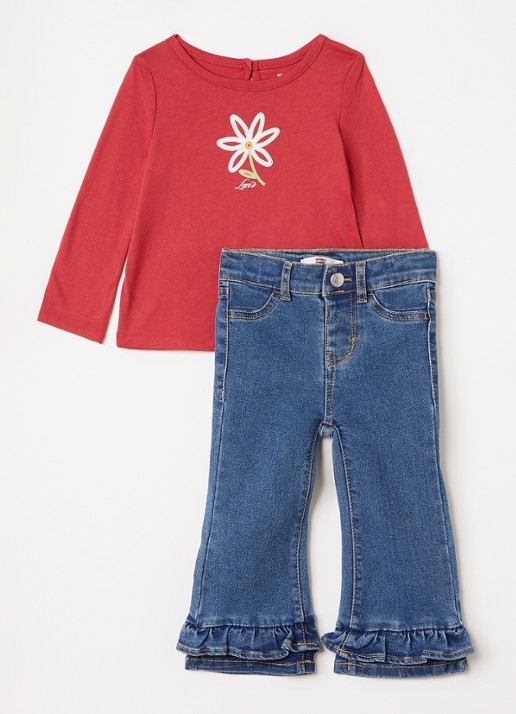 Levi's Set van longsleeve met jeans 2-delig - voorkant rood