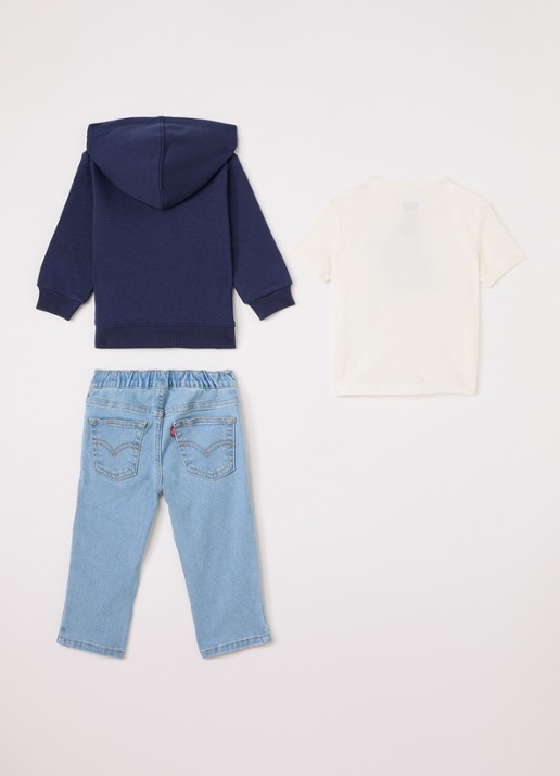 Levi's Set van sweatvest met jeans en T-shirt 3-delig - voorkant 2 blauw