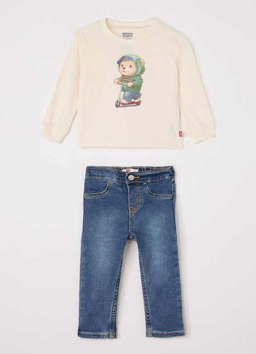 Levi's Set van T-shirt met jeans 2-delig - voorkant gebroken wit
