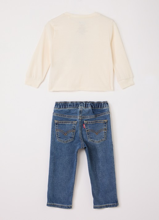 Levi's Set van T-shirt met jeans 2-delig - voorkant 2 gebroken wit