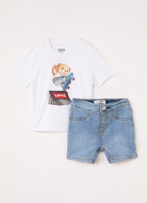 Levi's Set van T-shirt met korte broek van denim 2-delig