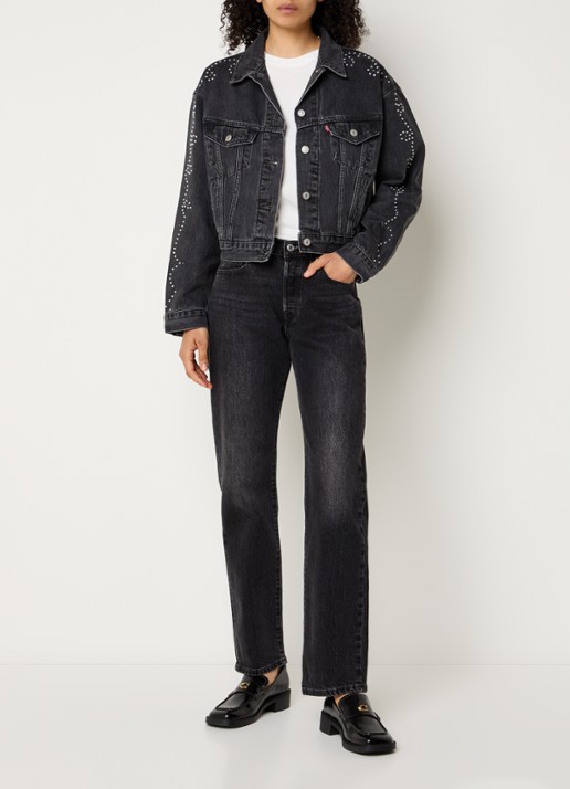 Levi's Shrunken 90s spijkerjas met steekzakken en studs - voorkant 3 zwart
