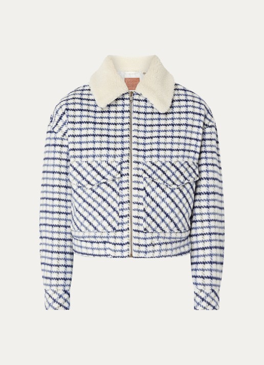 Levi's Shrunken gewatteerd jack in wolblend met ruitdessin - voorkant donkerblauw